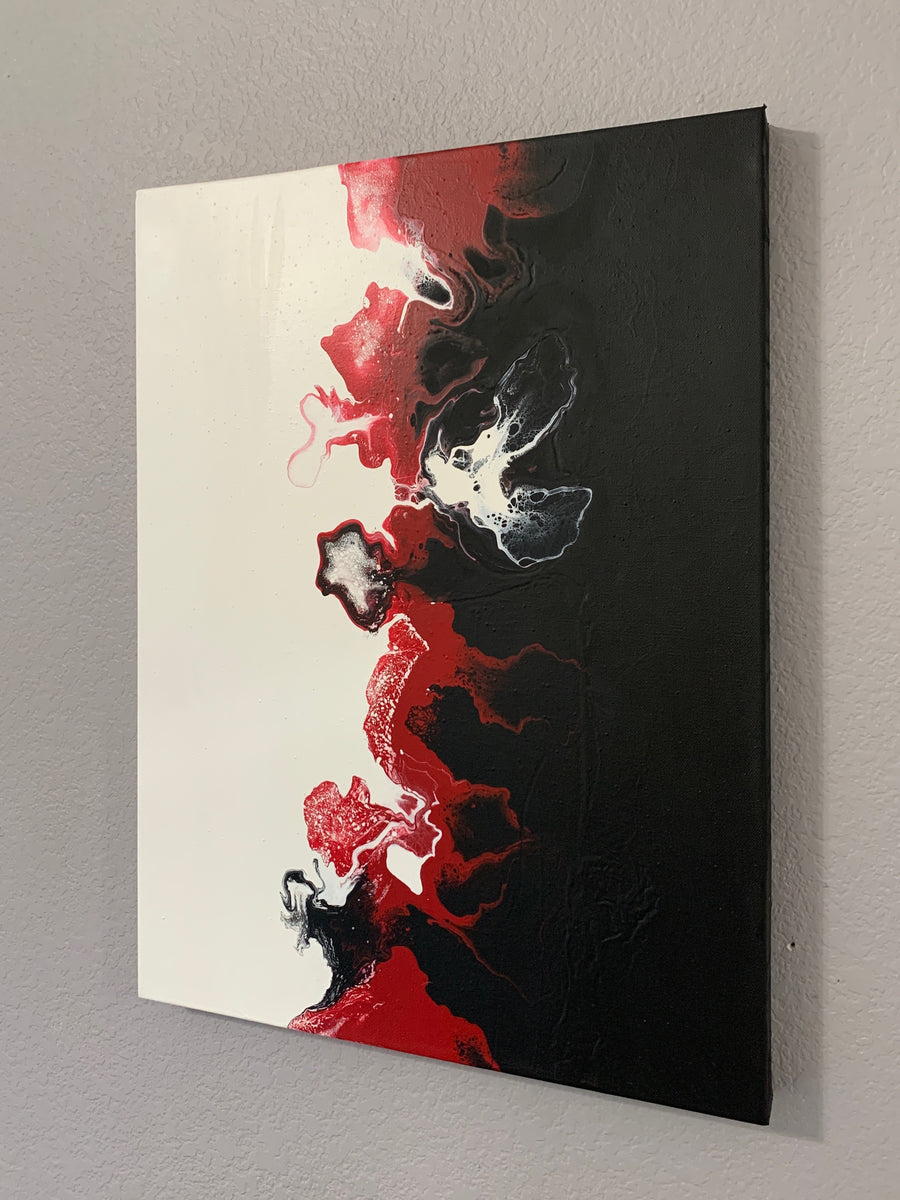 black and white and red painting