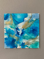 Turquoise, Blue and Gold Alcohol Ink Canvas Painting