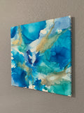 Turquoise, Blue and Gold Alcohol Ink Canvas Painting