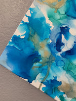 Turquoise, Blue and Gold Alcohol Ink Canvas Painting