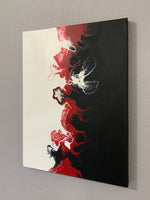 Red, Black and White Color Split Acrylic Canvas Painting