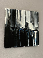 Black, White and Metallic Blue Acrylic Canvas Painting