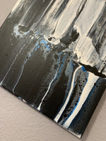 Black, White and Metallic Blue Acrylic Canvas Painting