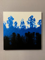 Black, White and Metallic Blue Acrylic Canvas Painting